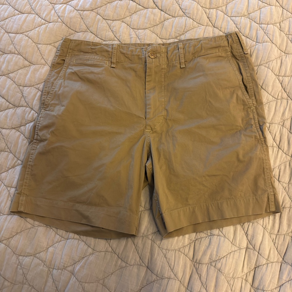 Buck Mason Olive-Tan Flat Front Chino Shorts